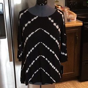 Black Tye Dye Boho Tunic Top with Crochet Trim